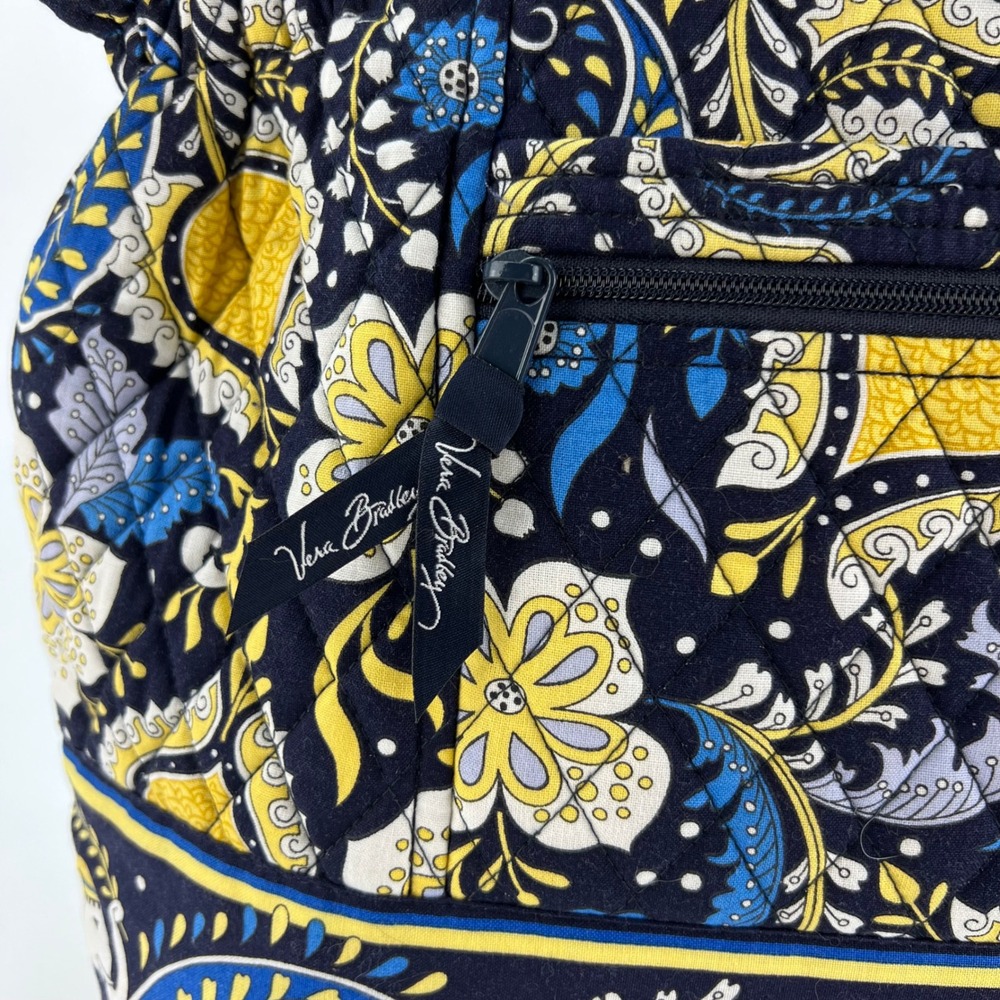 Vera Bradley Indigo Pop Quilted Cotton Tote Bag Floral Elephant Blue Yellow - Picture 4 of 5